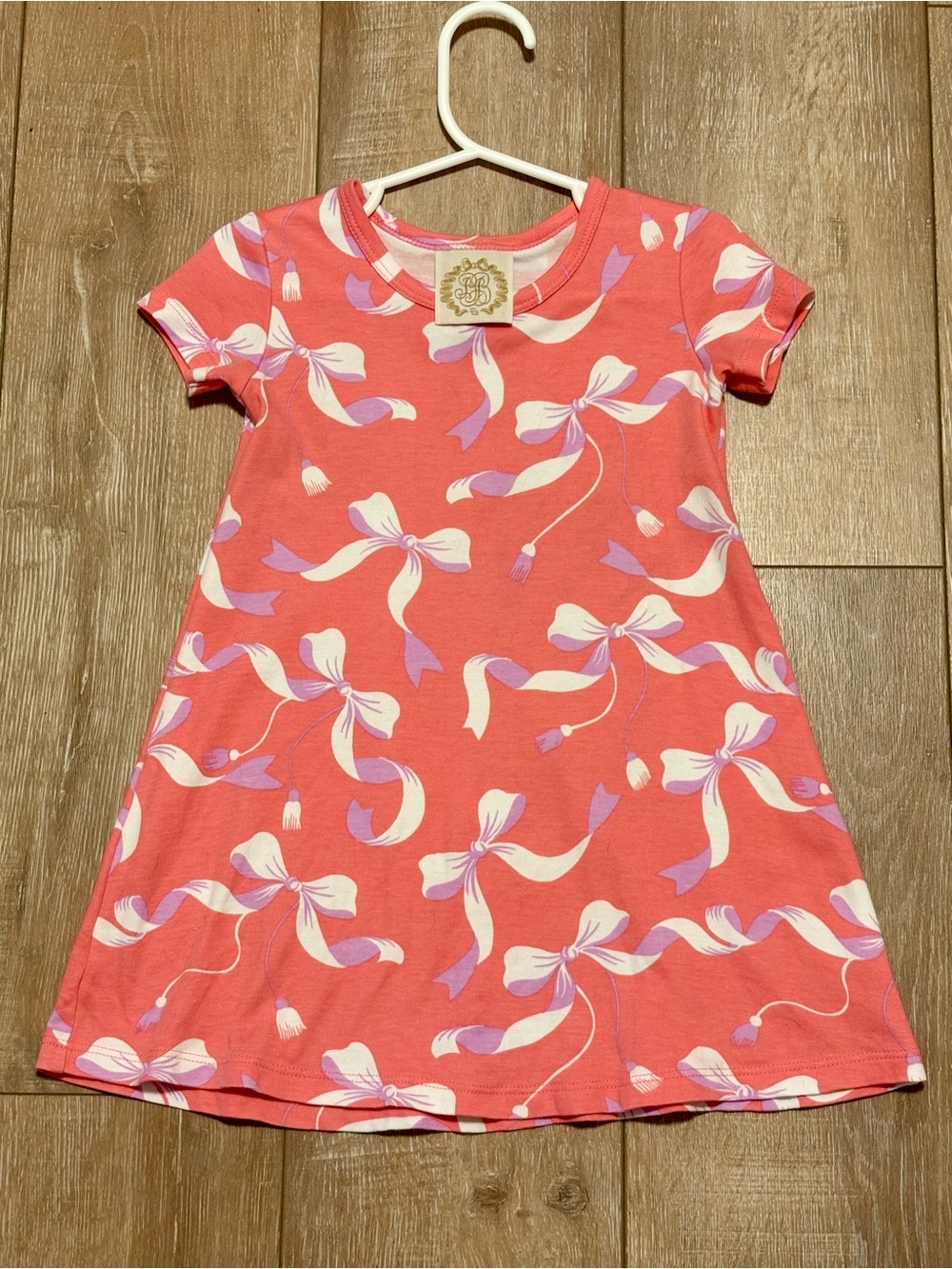 TBBC Girls' Pink Bow-Print Short Sleeve Polly Dress